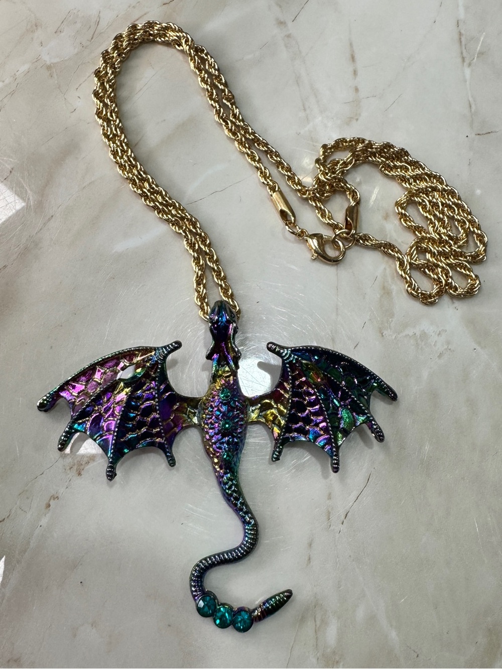 Gold Chain Multicolor Dragon Pendant Necklace